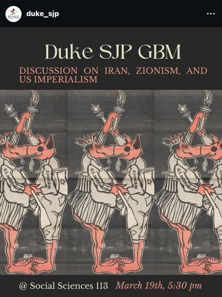Duke Suspends Students for Justice in Palestine Following Complaints Over Antisemitic Instagram Post